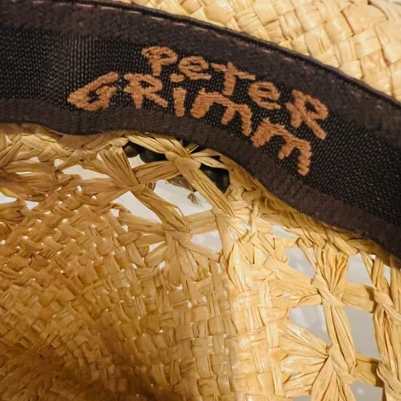 Peter Grimm Straw Cowboy Hat-Brown Beaded/Feathers-Country  display picture 2